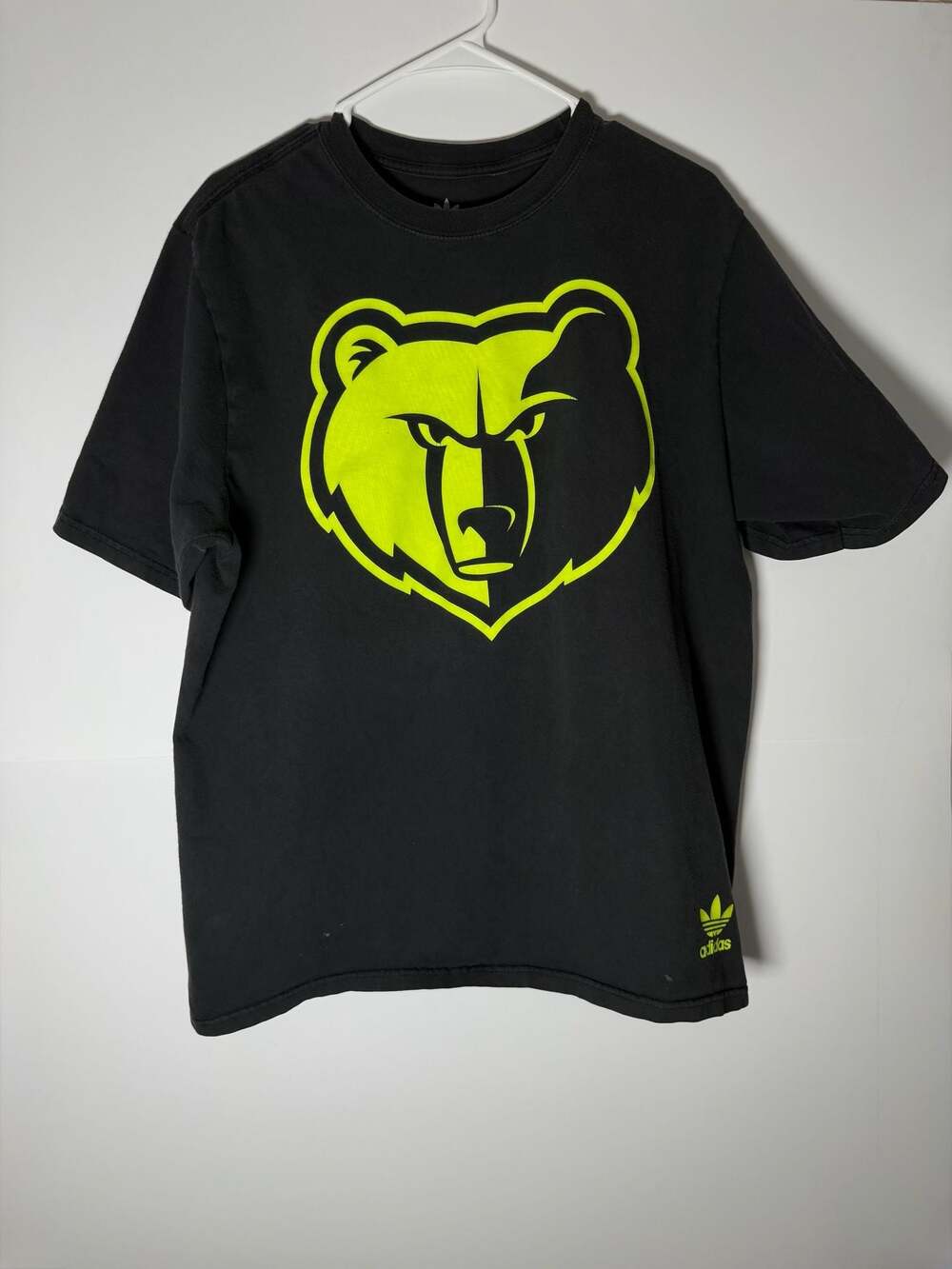 Adidas Memphis Grizzlies Black T-Shirt with Neon Green Bear Logo